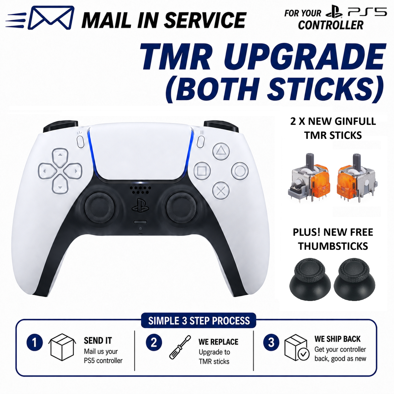 PS5 Controller Service - GinFull TMR Hall Effect Upgrade / Stick Drift Repair