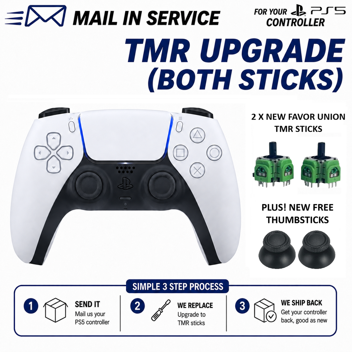 PS5 Controller Service - Favor U TMR Hall Effect Upgrade / Stick Drift Repair